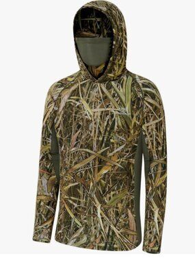 Men's UPF 50+ Camo Long Sleeve Hunting Fishing Hoodie Shirt Marsh Reed